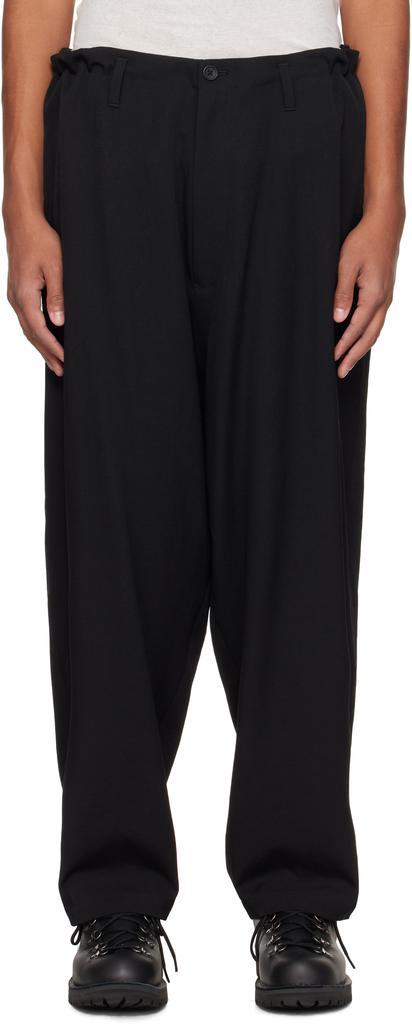 YOHJI YAMAMOTO Black Wool Gabardine Side Tuck Trousers YOHJI YAMAMOTO Black Wool Gabardine Side Tuck Trousers