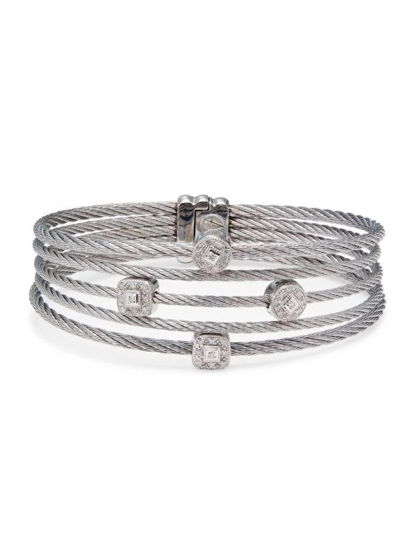 ALOR Classique 14K White Gold, Stainless Steel & 0.19 TCW Diamond Cable Bracelet 1