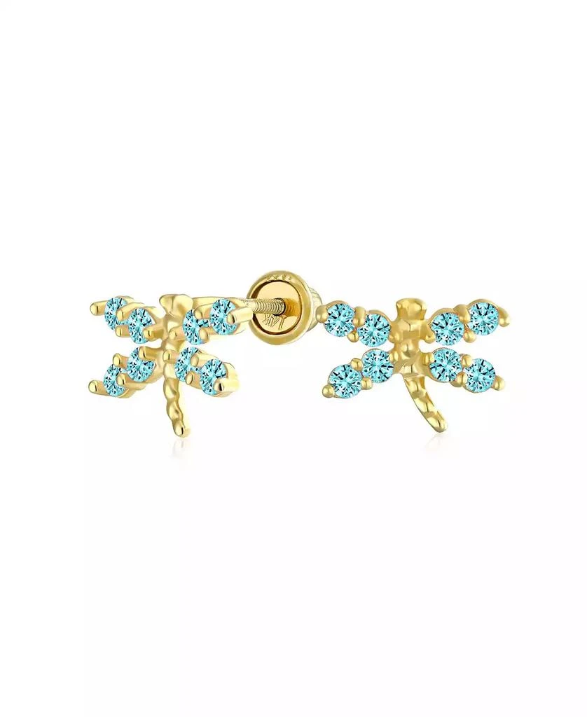 Bling Jewelry Tiny Aquamarine Cubic Zirconia CZ Butterfly Stud Earrings 14K Gold Screw-back