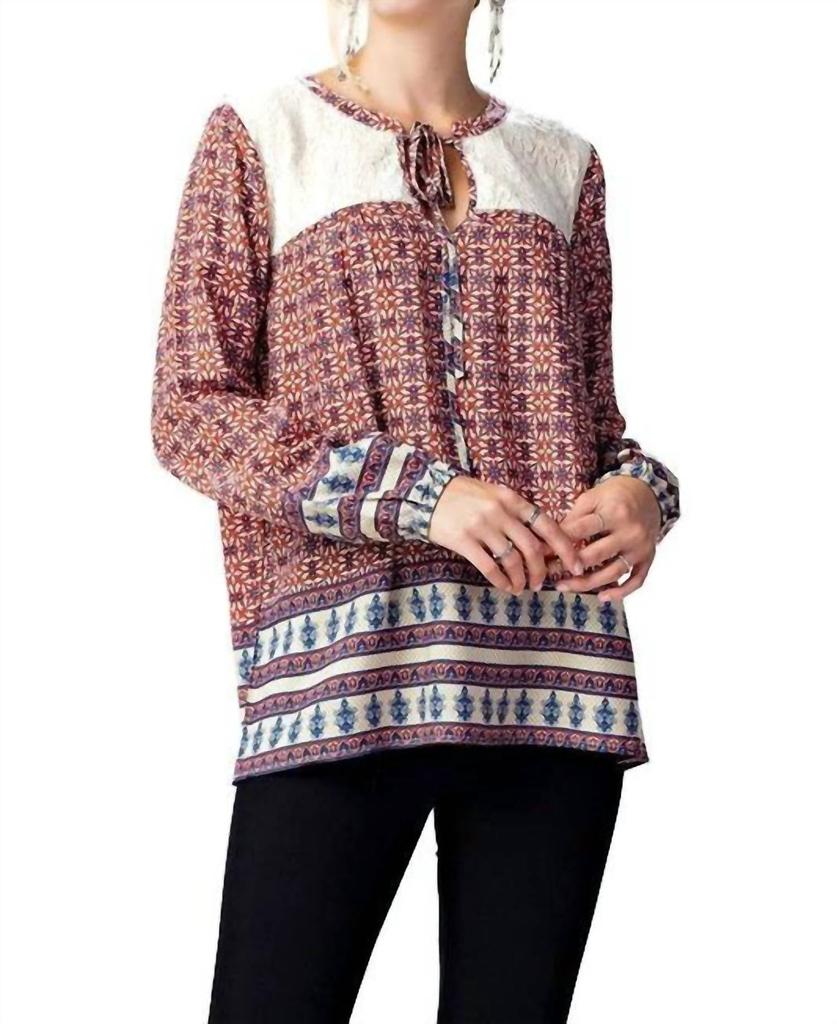 Kori Kori - Border Print Lace Top