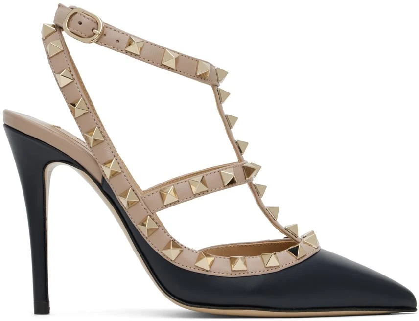 Valentino Taupe & Navy Rockstud Caged 100mm Heels 1