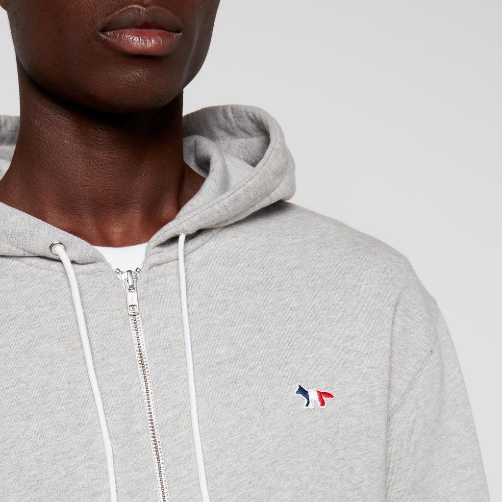 人気☆MAISON KITSUNE☆TRICOLOR FOX PATCH ZIP HOODIE Maison Kitsune Tricolor Fox Patch Zip Hoodie - Grey Melange