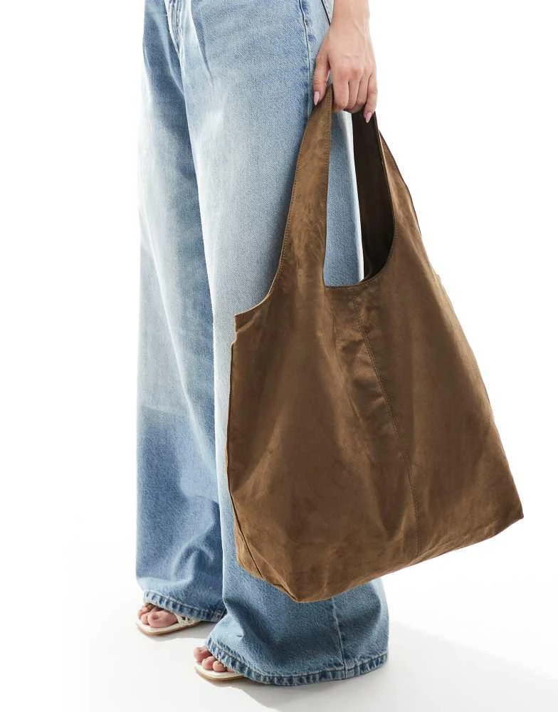 Pull&Bear Pull&Bear faux suede tote bag in light brown 4