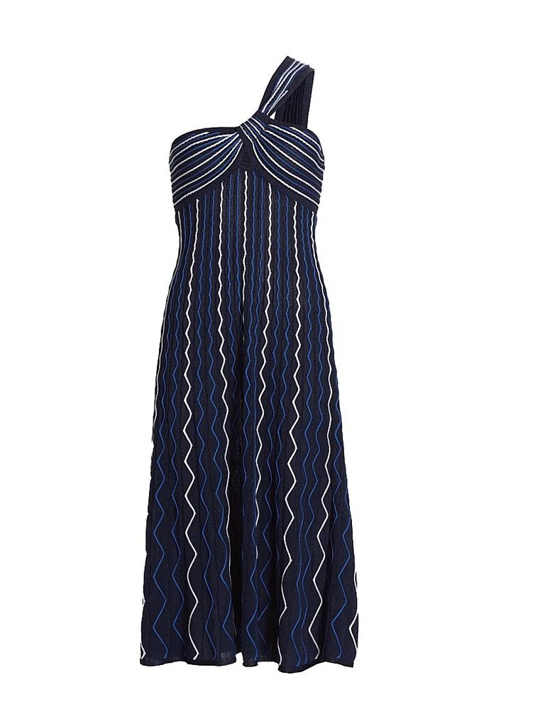 Milly Zig-Zag One-Shoulder Knit Midi-Dress 1