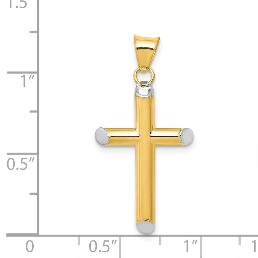 Diamond2Deal 14k Yellow Gold and White Rhodium 3-D Hollow Cross Pendant 3