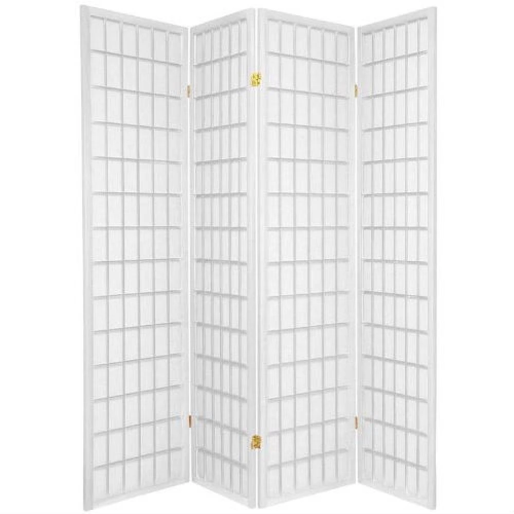 QuikFurn 4-Panel Room Divider Oriental Shoji Privacy Screen in White 1