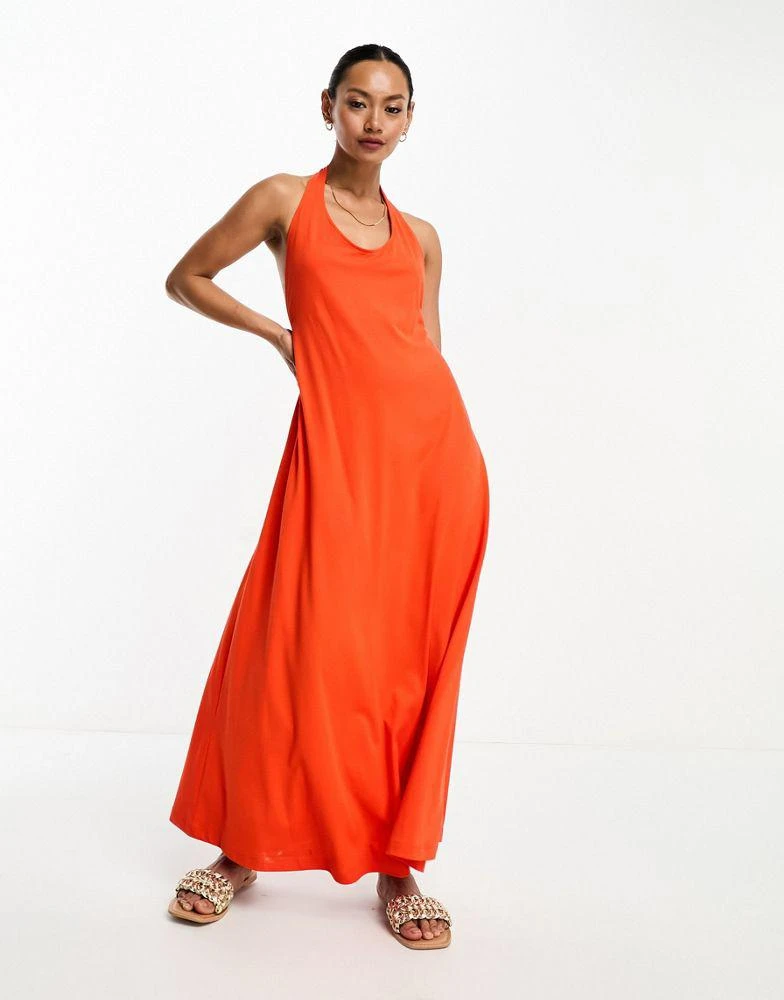 slim fit dress slacks Halter Neck Ruched Maxi Dress in Gray – IULOVER main image 1