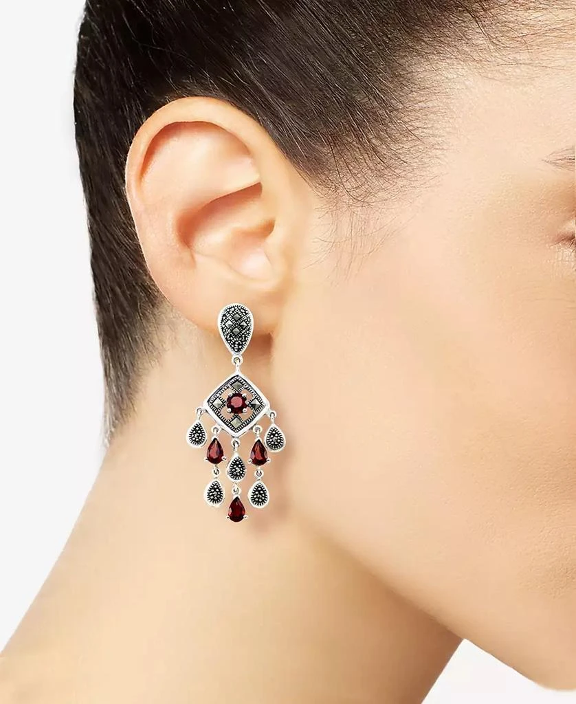 Macy's Marcasite and Garnet (3-3/4 ct. t.w.) Chandelier Post Earrings in Sterling Silver 2