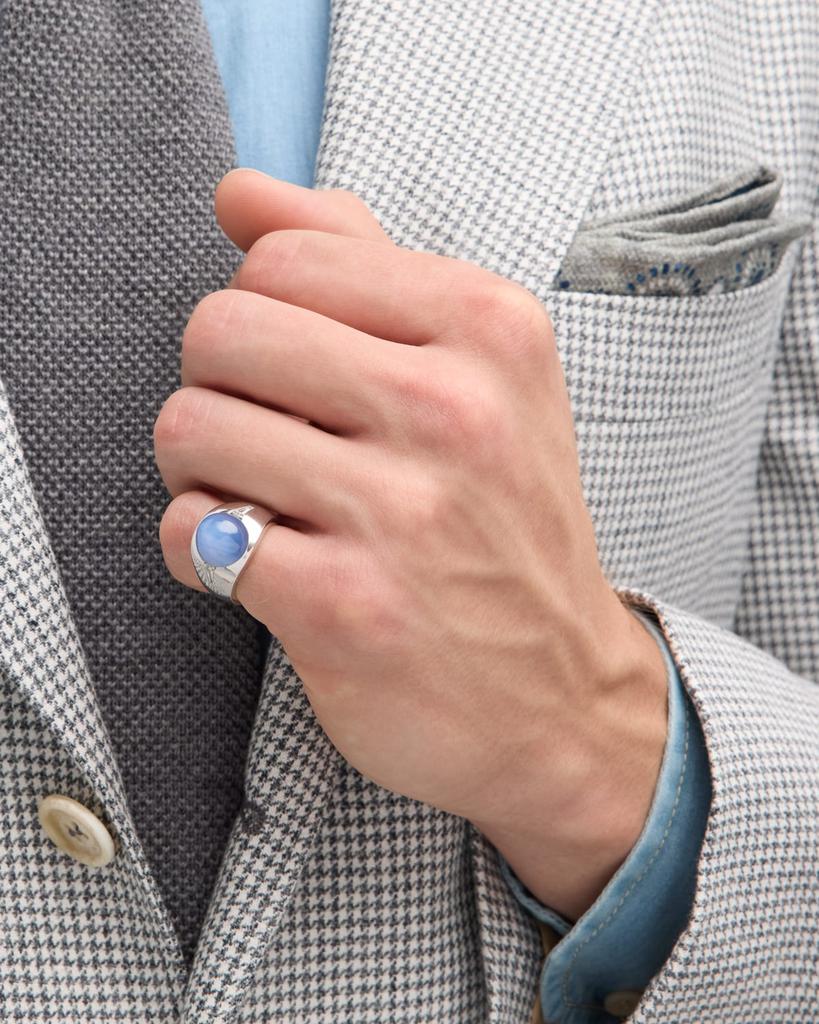 NM Estate Estate Gents 14K White Gold and Sapphire Gypsy Ring