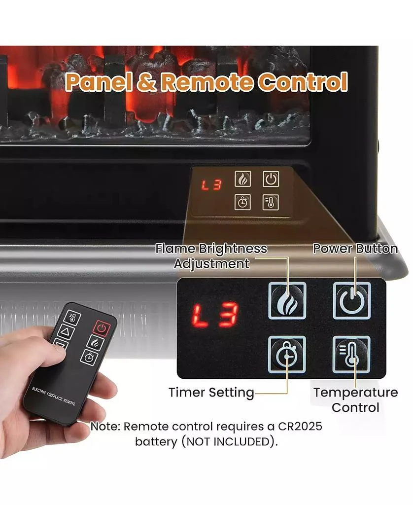 SUGIFT 1400W Electric Stove Heater with 3-Level Flame Effect and 3-Sided View-Black 8