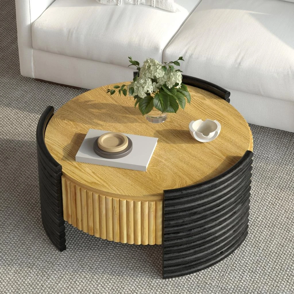 Streamdale Furniture Streamdale Modern Colorblocked Striped Coffee Table with Flip Top Storage - Natural Wood Finish