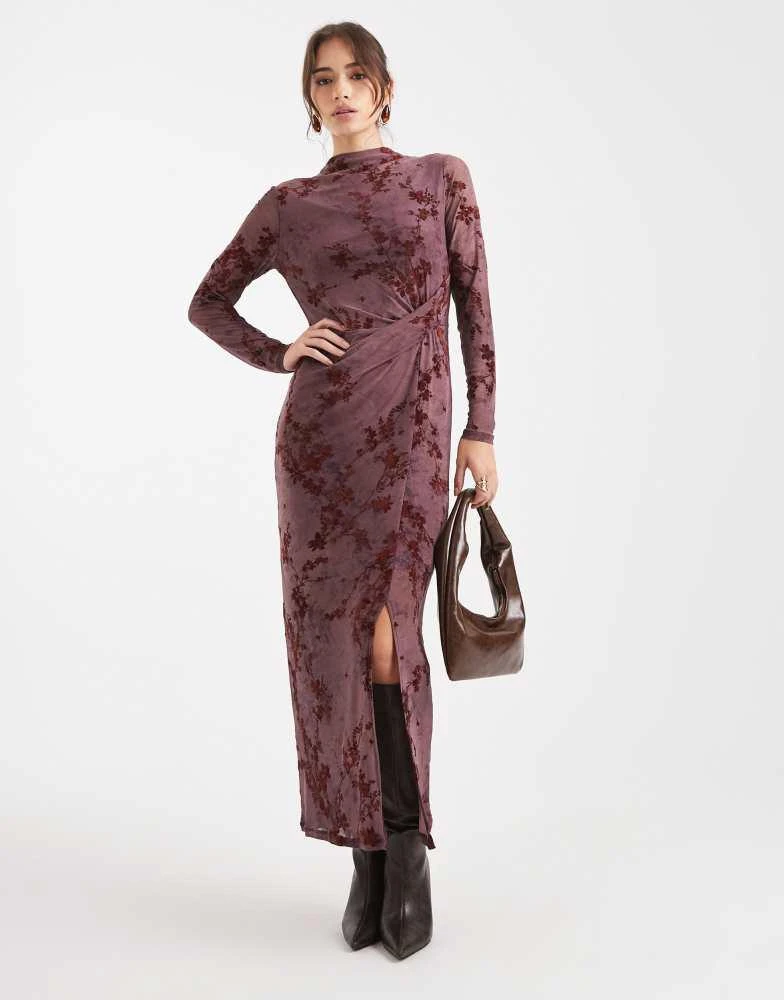 white christmas dresses Velvet Burnout Floral Midi Dress