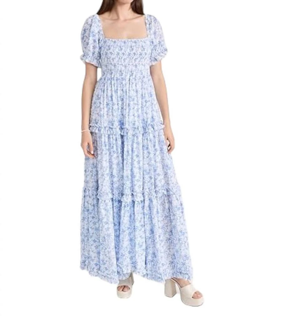 CAROLINE CONSTAS Zuri Maxi Dress In White Blue 1