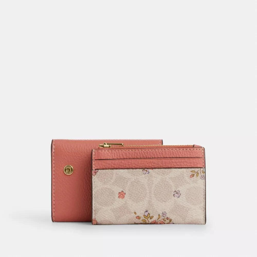 Coach Card Holder Wallet In Signature Canvas With Floral Print 2