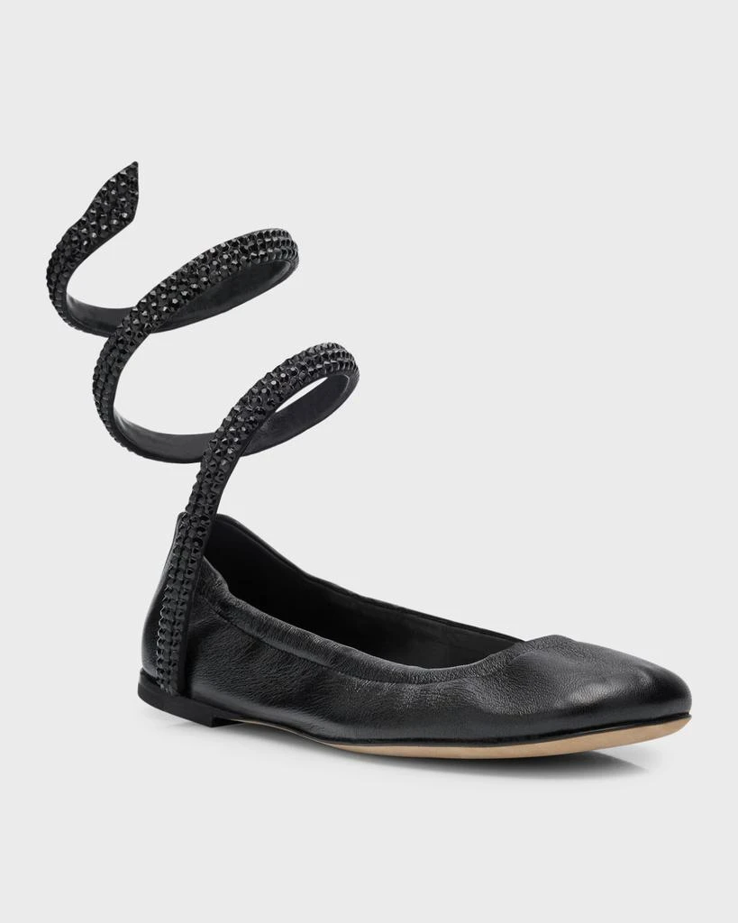Rene Caovilla Lambskin Strass Snake-Wrap Ballerina Flats 2