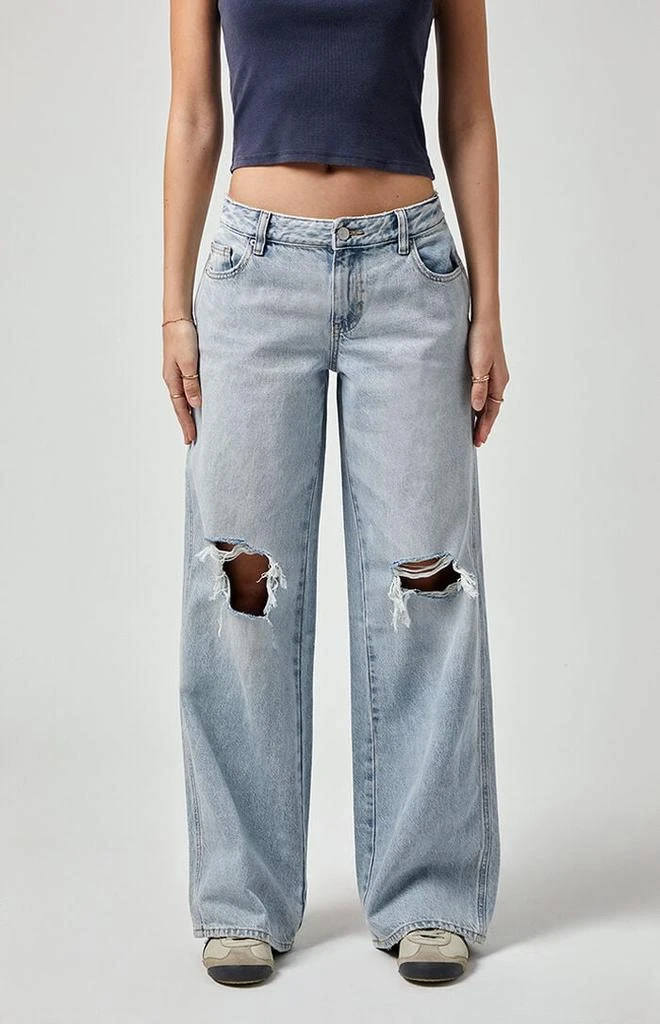 PacSun Casey Ripped Knee Low Rise Baggy Jeans Light Indigo 3