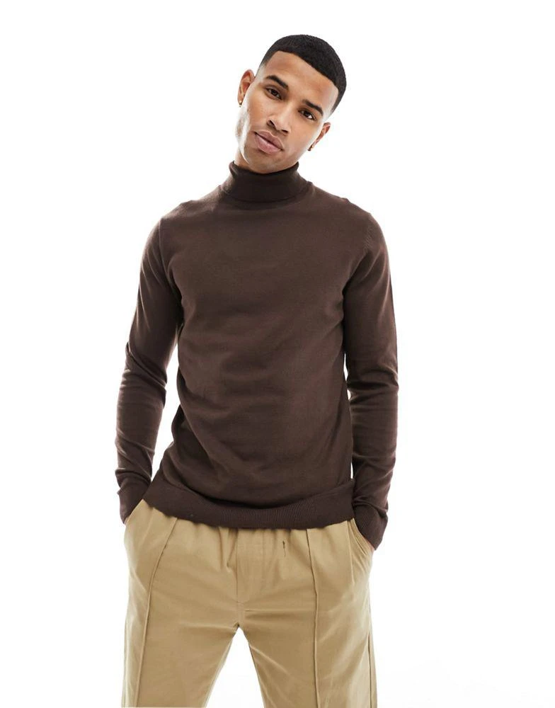 New Look New Look roll neck jumper in dark brown 1