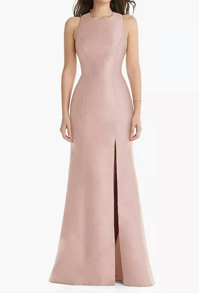 Alfred Sung Alfred Sung - Jewel Neck Bowed Open-Back Trumpet Dress with Front Slit