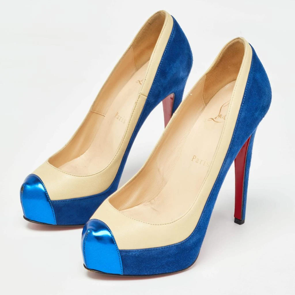 Christian Louboutin Christian Louboutin Blue/Light Yellow Suede and Leather Pumps Size 36 2