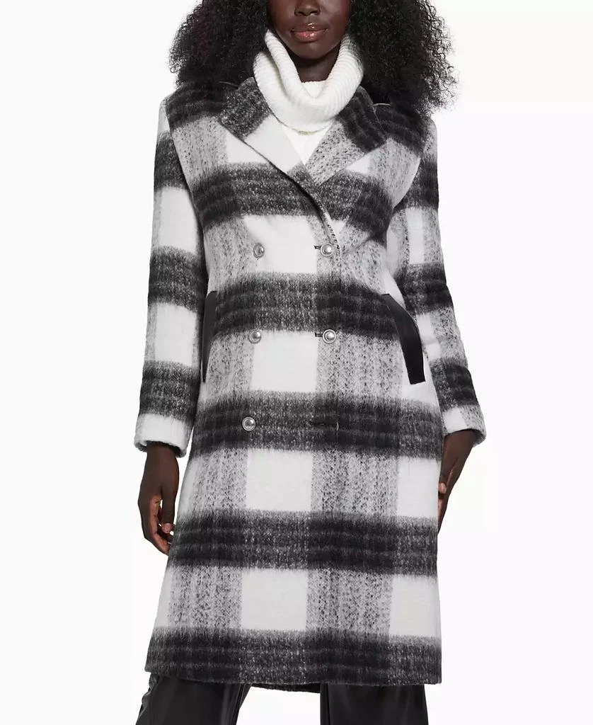 GUESS Women's Double-Breasted Mid-Length Plaid Coat 1