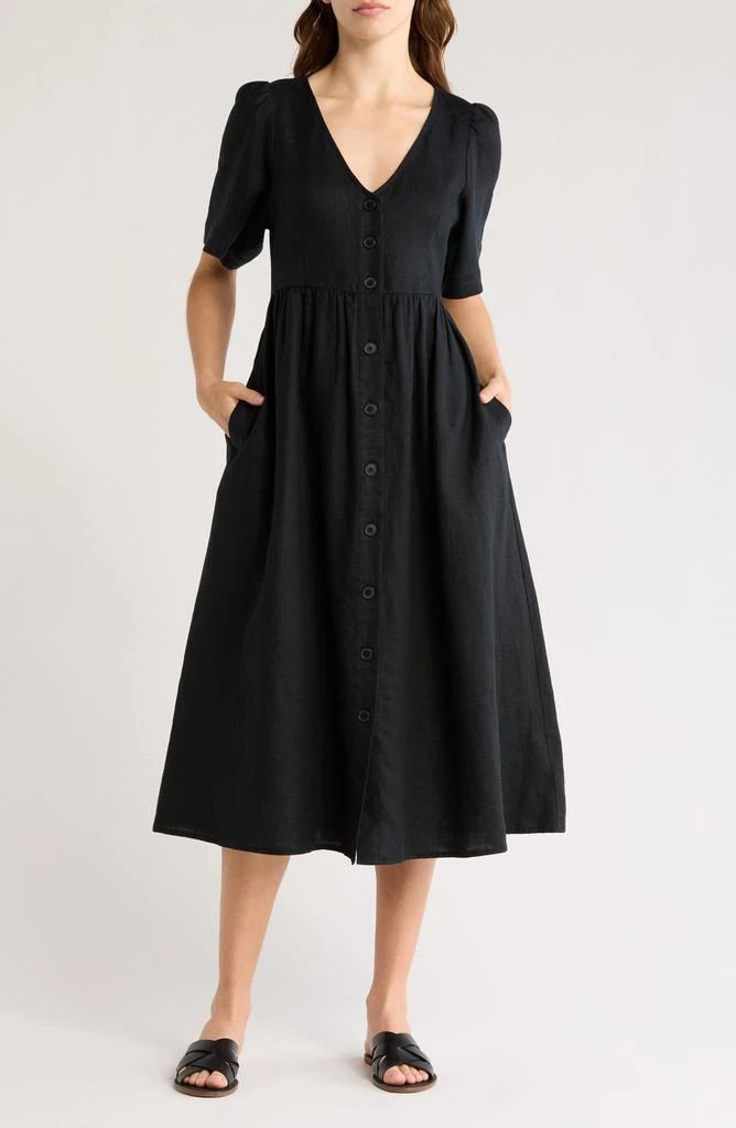 knee length dresses for ladies Button Front linen Midi shirt dress C4767 – YLISTYLE main image 1