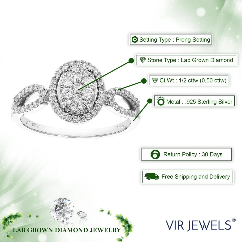 Vir Jewels 1/2 cttw Round Lab Grown Diamond Prong Set Engagement Ring .925 Sterling Silver 4