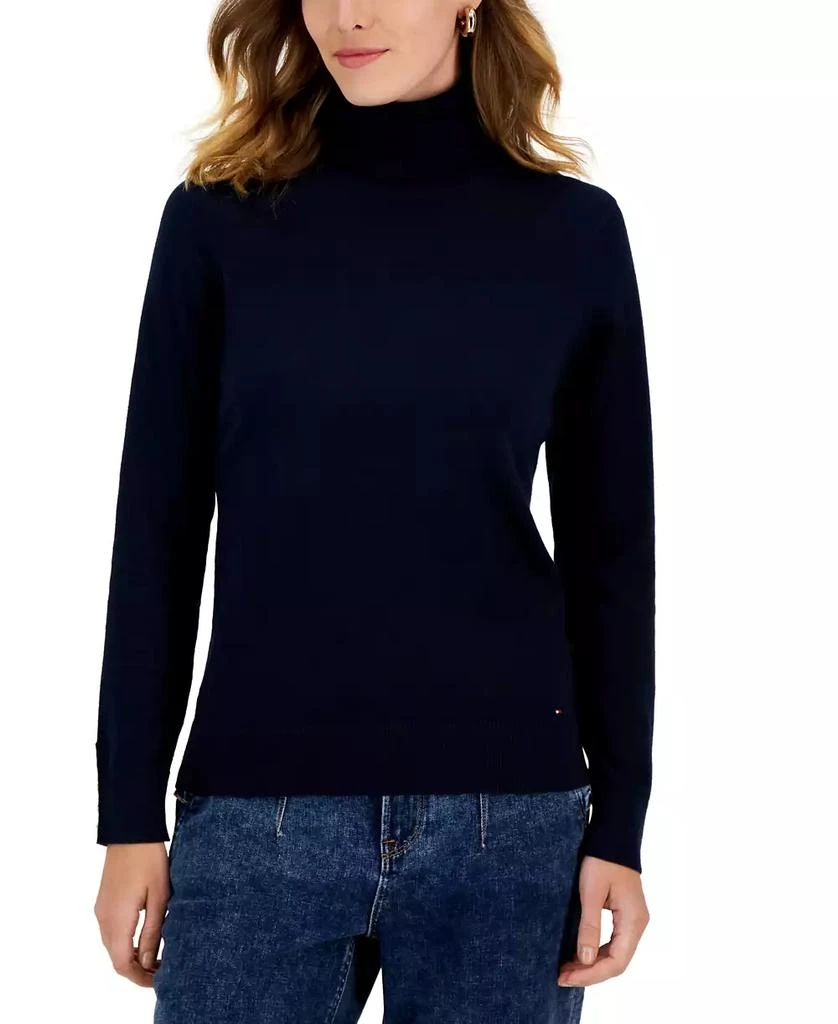 Tommy Hilfiger Women's Cotton Solid Button Cuff Turtleneck Sweater 1