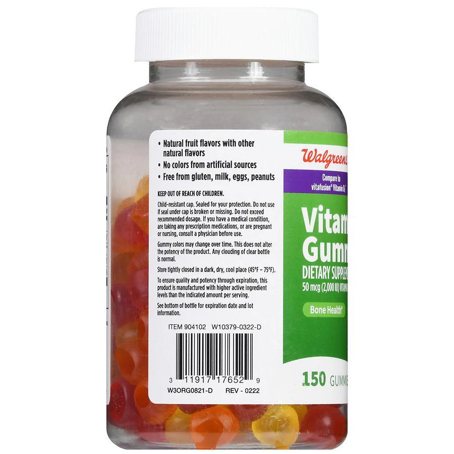 Walgreens Vitamin D3 50 mcg (2000 IU) Gummies Natural Strawberry, Lemon and Orange 4