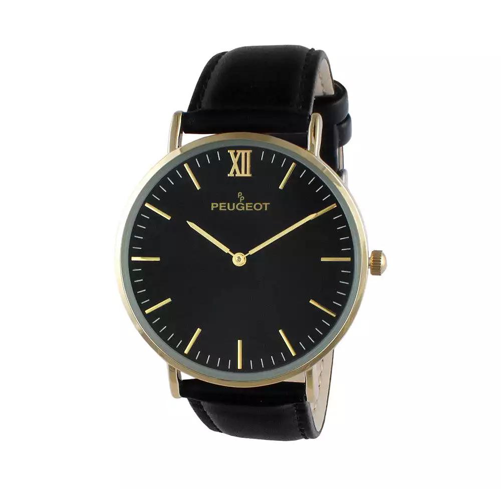 Peugeot Men
s 40mm Black Dial Super Slim Leather Strap Watch