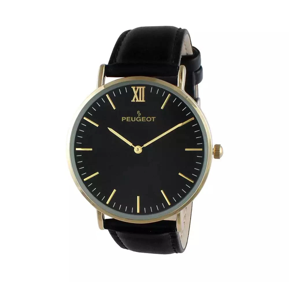 Peugeot Men
s 40mm Black Dial Super Slim Leather Strap Watch 1