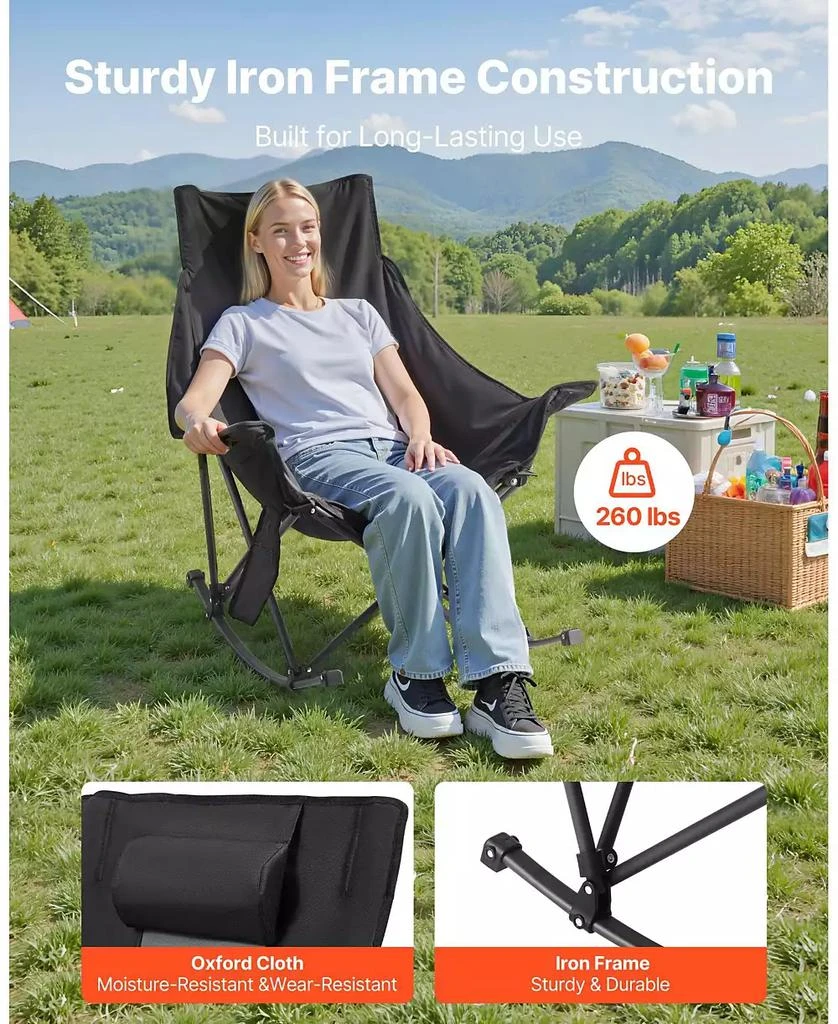 Mecale Heated Rocking Camping Chair, Large Padded Folding Rocker with 3 Heat Settings, Pocket 
Cupholder, 225 lb Capacity 6