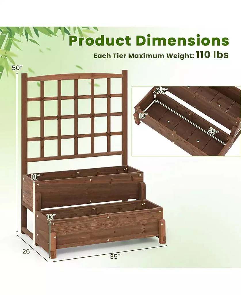 Gymax 2PCS Raised Garden Bed w/Trellis Drainage Holes Legs Twisting Rope for Backyard 3