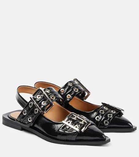 Ganni Faux-leather slingback flats 1