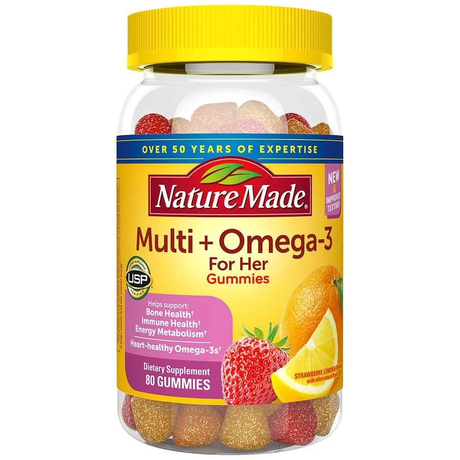 Nature Made Women's Multivitamin + Omega-3 Gummies Lemon, Orange & Strawberry 1