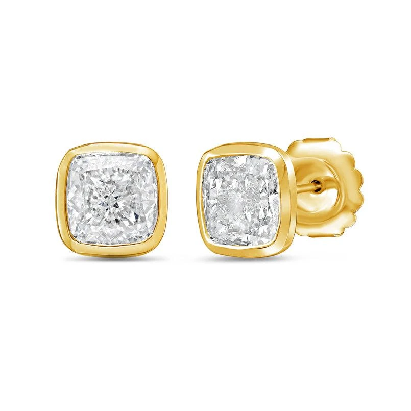 Diana M Jewels 14KT YELLOW GOLD LAB GROWN CUSHION CUT STUDS IN A BEZEL SETTING WEIGHING 4.00 CTS TW 2