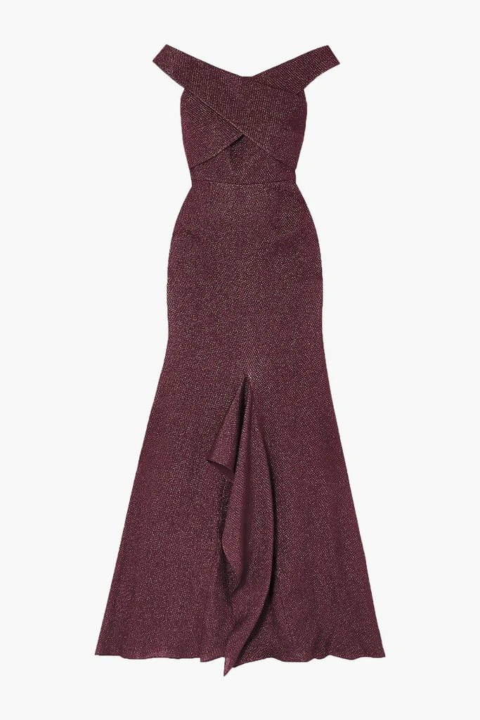 ROLAND MOURET Ray off-the-shoulder metallic piqué gown 1