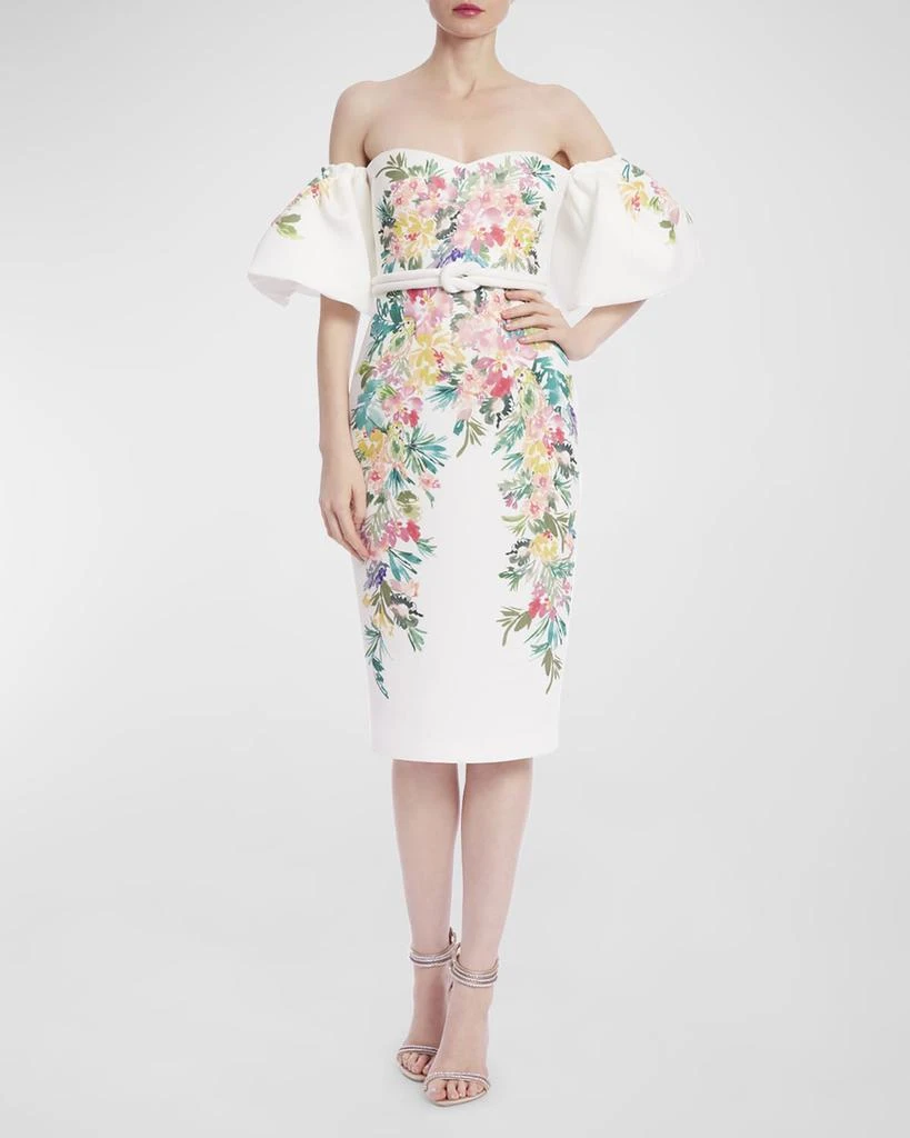 Badgley Mischka Off-Shoulder Floral-Print Midi Dress 1