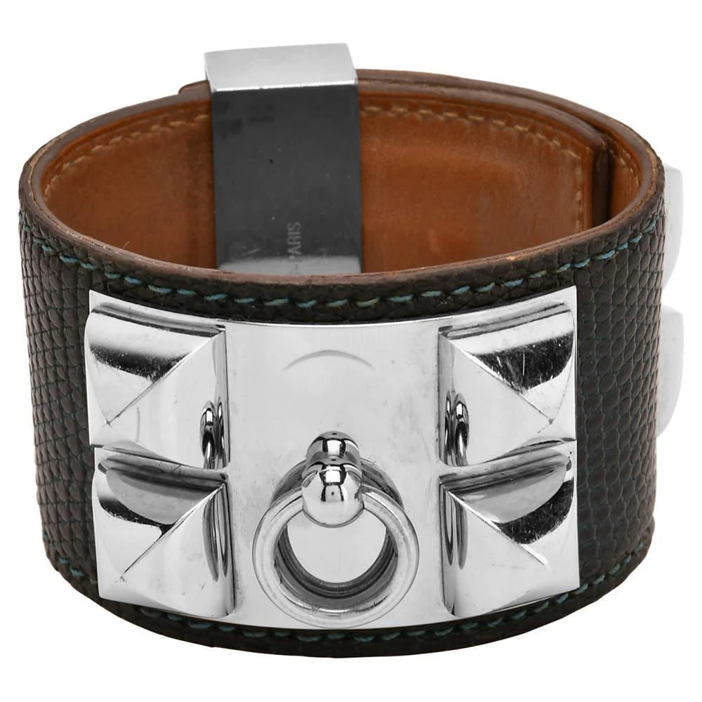 Hermes Hermes Blue Leather Lizard Collier de Chien Wide Bracelet 4