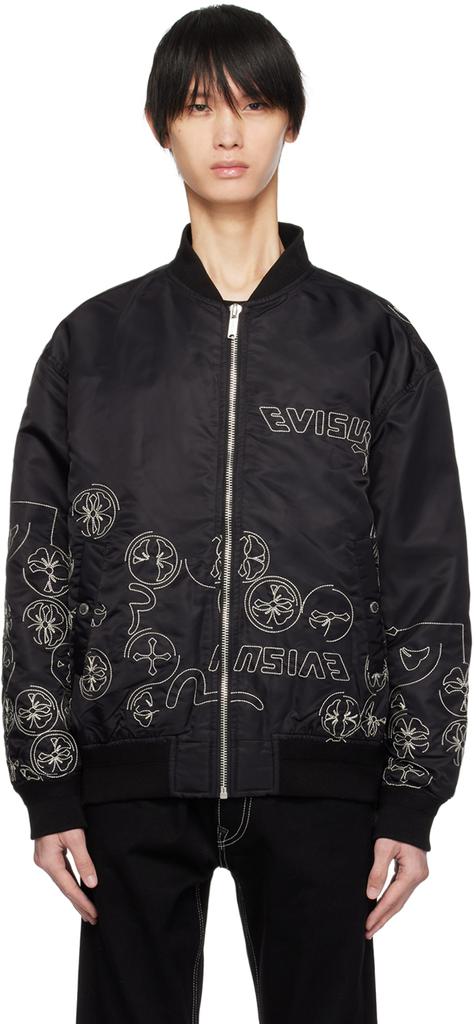 Evisu Black Embroidered Bomber Jacket