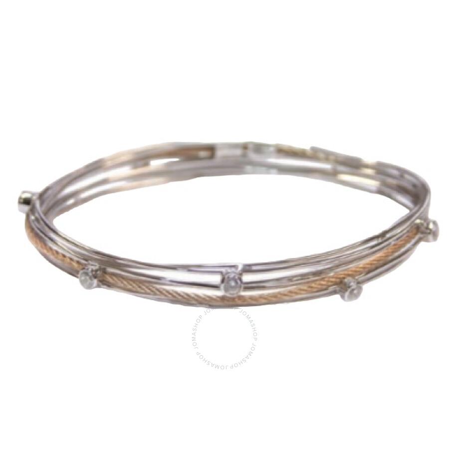 Charriol Tango White CZ Stones & Steel Rose PVD Cable Bangle