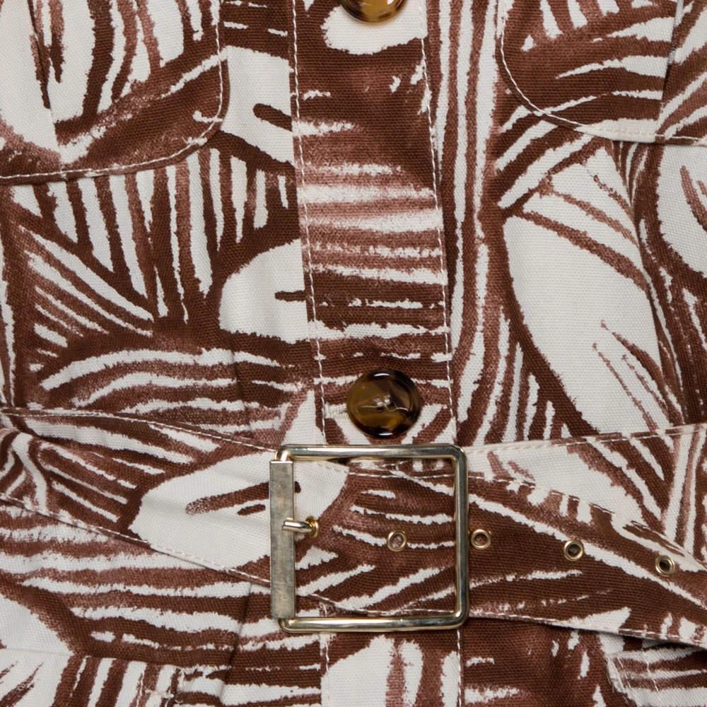 Max Mara Max Mara White & Brown Printed Canvas Belted Coat M 4