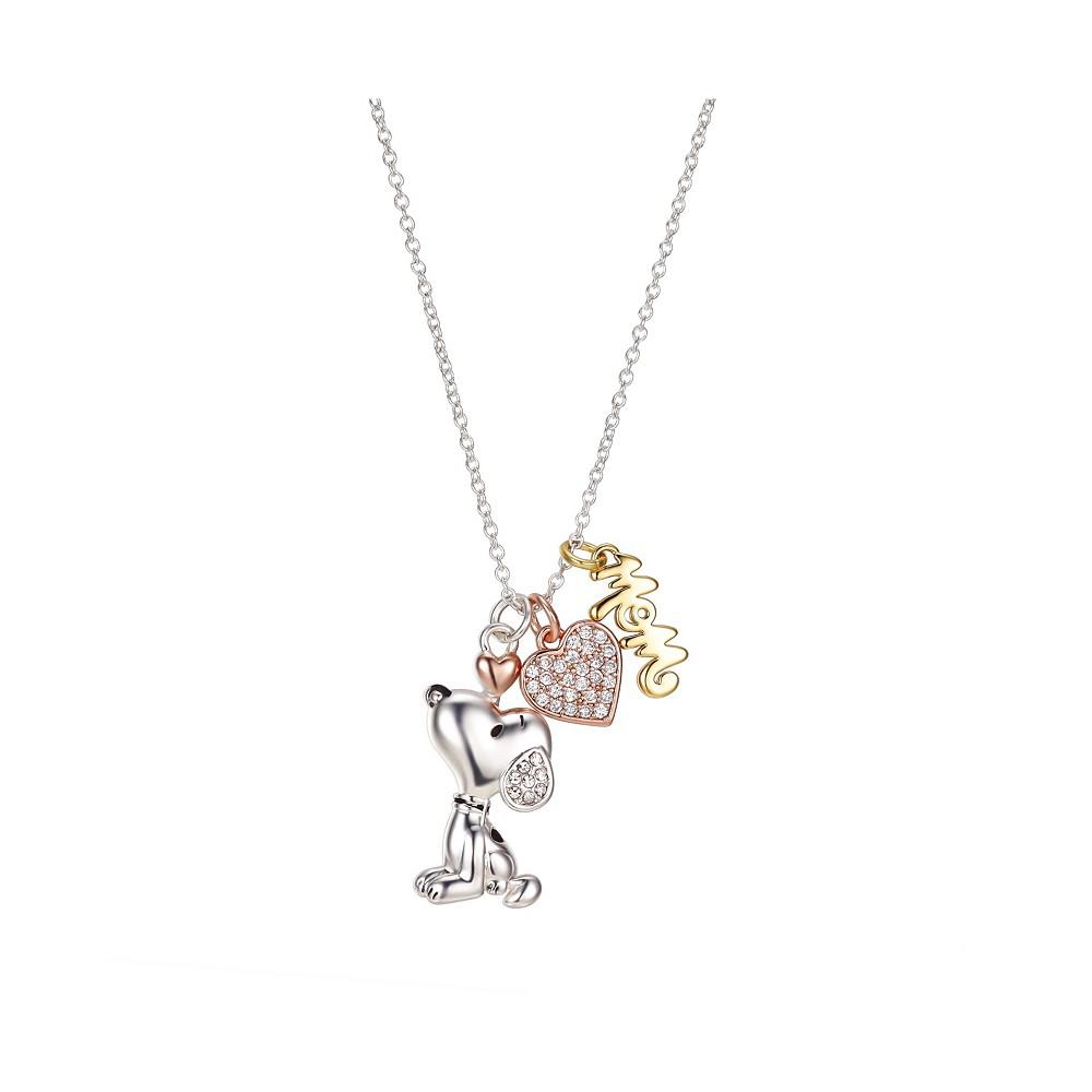 Peanuts Gold Flash Plated "Mom" Snoopy and Cubic Zirconia Heart Necklace, 16"+2" Extender