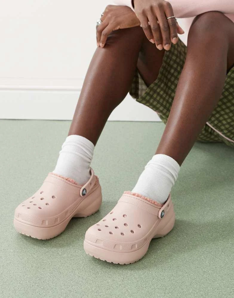 Crocs Croc classic platform lined clog in pink clay 1