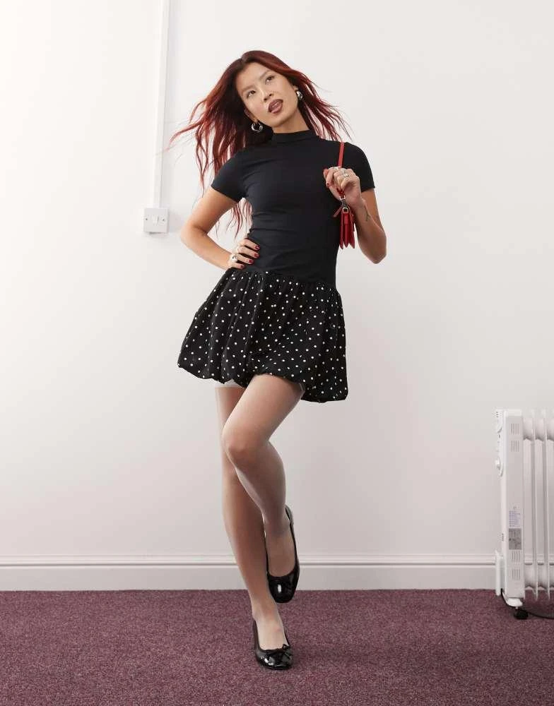 Motel Motel sherida bubble mini dress in black polka dot 1