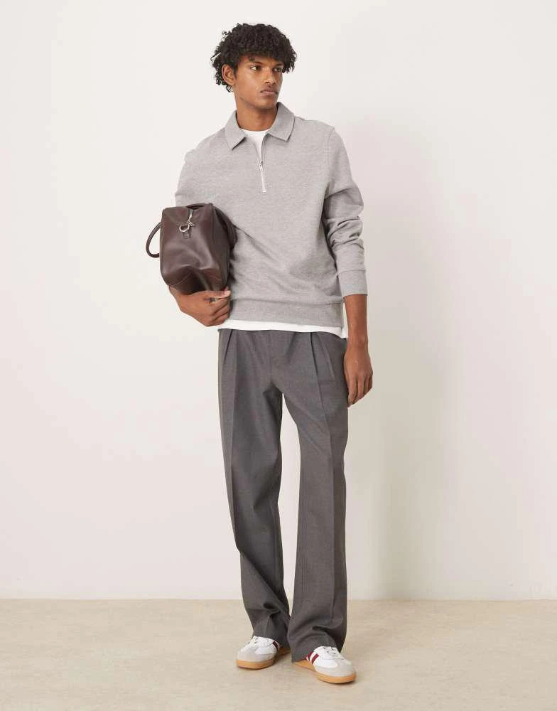 ASOS ASOS DESIGN standard fit quarter zip sweatshirt with collar in grey marl 3