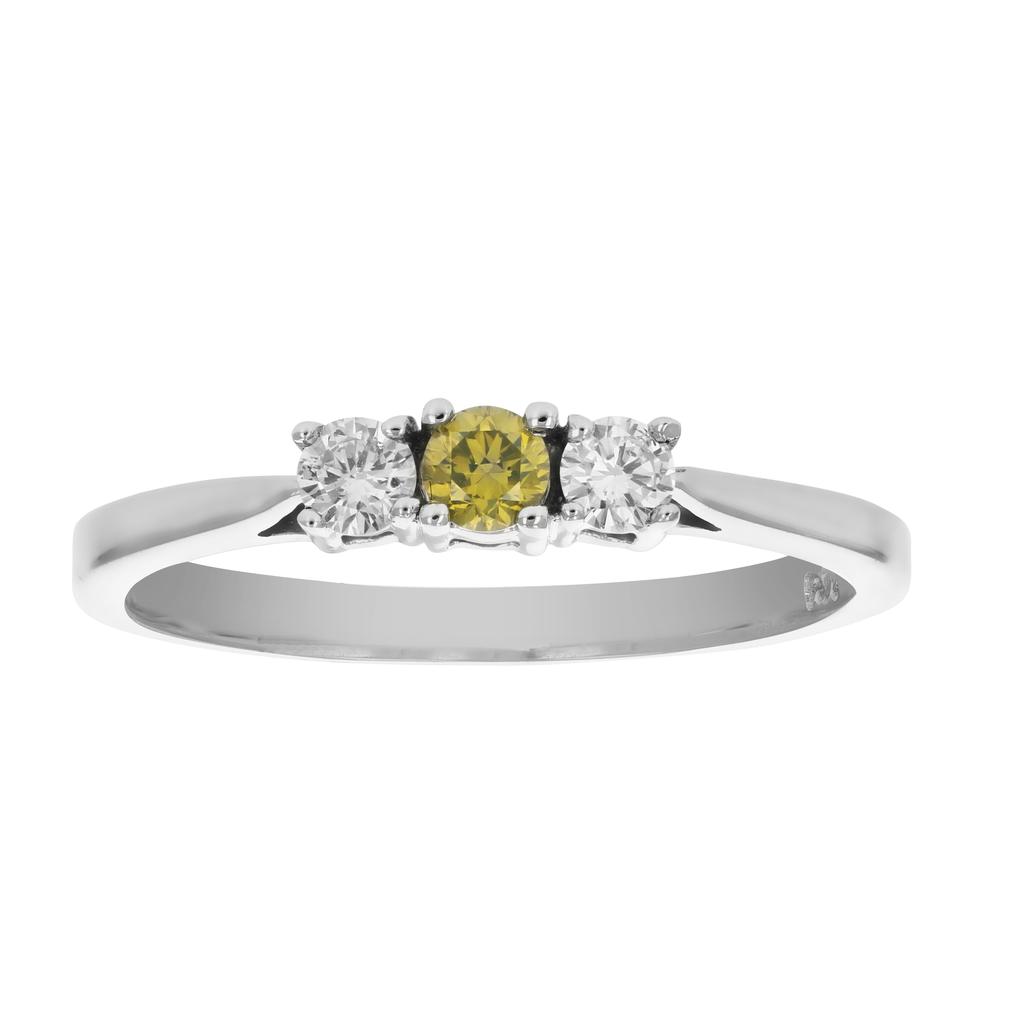 Vir Jewels 1/4 cttw 3 Stone Yellow and White Diamond Engagement Ring 14K White Gold