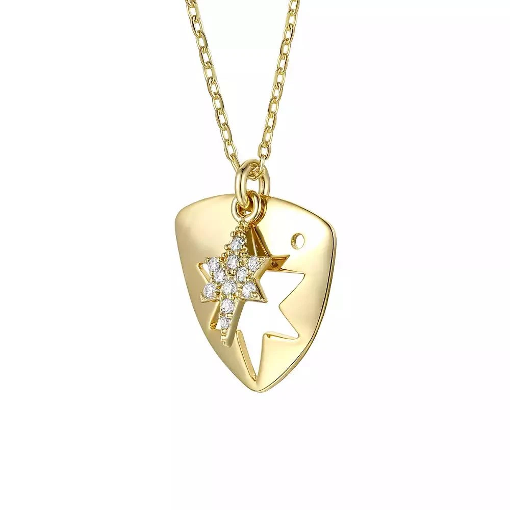 Rachel Glauber 14k Gold Plated with Cubic Zirconia Laser-Cut 6-Pointed Star Triangle Shield Double Pendant Charm Necklace 3