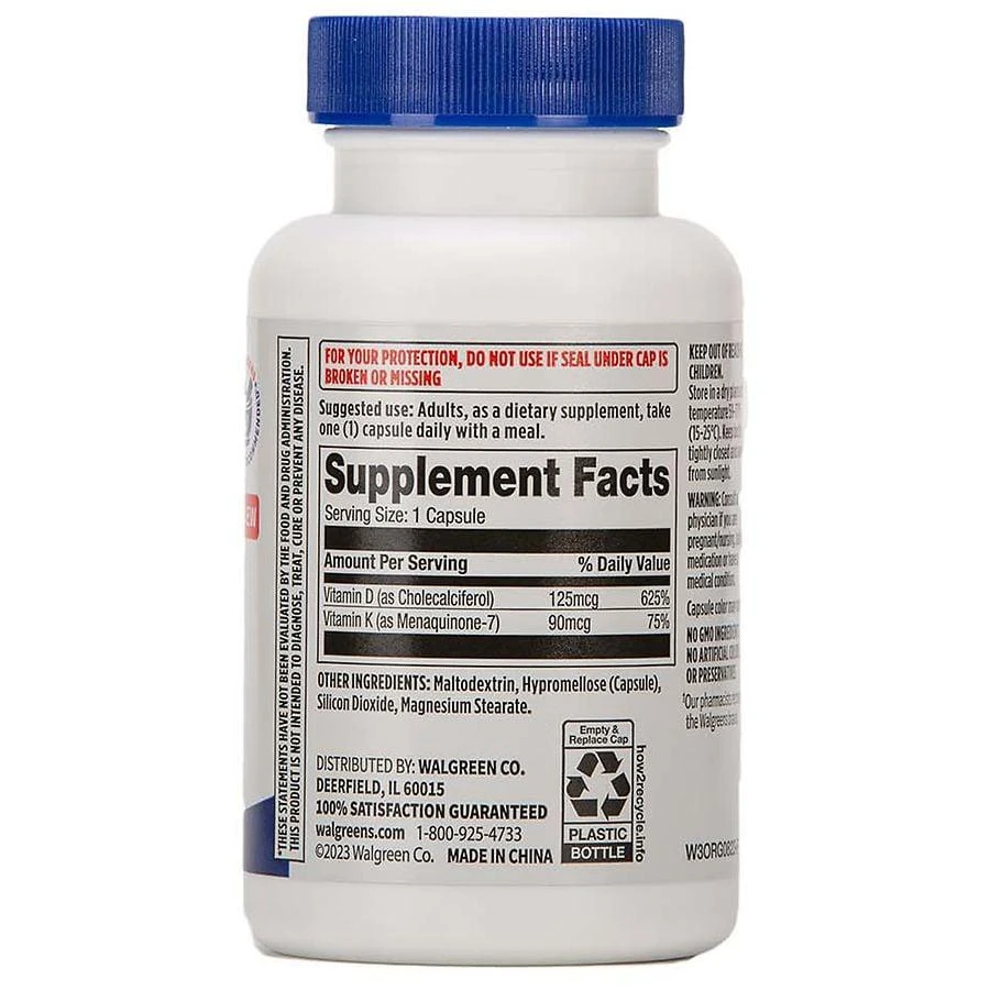 Walgreens Free & Pure Vitamin K2 + D3 Supplement Capsules for Bone Health (90 days) 4