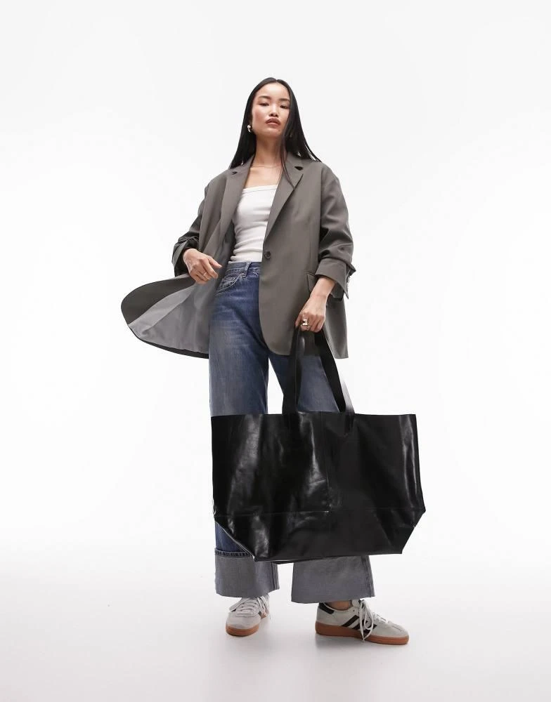 Topshop Topshop Lucy leather oversized tote bag in black 3