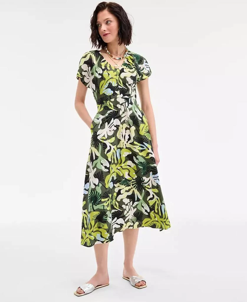 On 34th Women's Flutter-Sleeve Printed Textured Midi Dress, Exclusively at Macy's 1